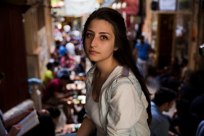 Woman at a tea shop in Istanbul, Turkey